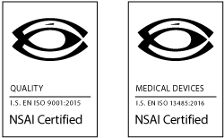 Quality NSAI certified (ISO 9001:2015) and Medical Devices NSAI certified (ISO 13485:2016)